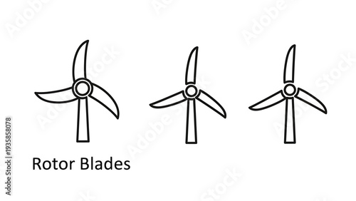 Wind Turbine Rotor Blades Icon Set Representing Sustainable Energy and Green Power Engineering