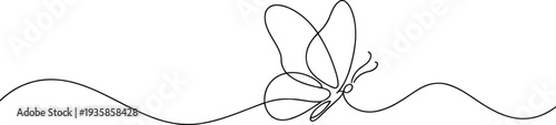 Simple continuous flowing line creating a delicate butterfly on a pristine white background