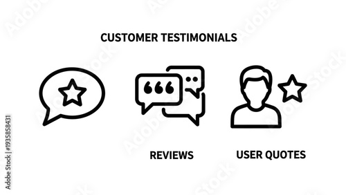 Customer Testimonials and User Quotes Marketing Icons Set for Social Proof and Business Reputation Management