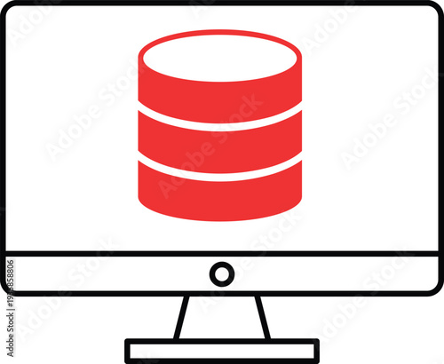Red database cylinder displayed on a computer monitor screen