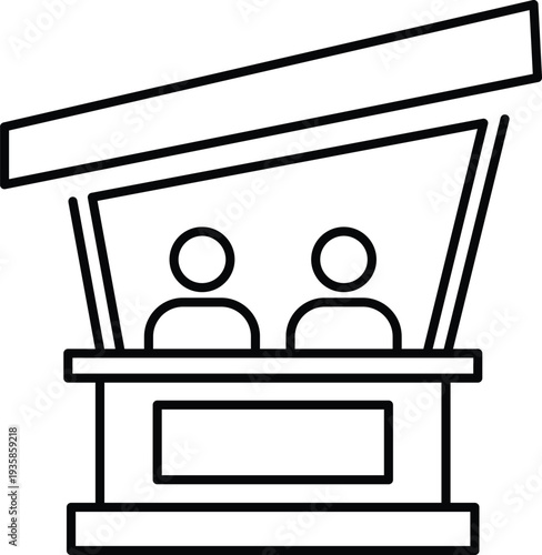 Two people standing behind a counter under a canopy booth