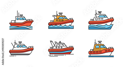 Rescue Boat Line clean modern tone vector