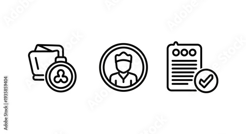 Medical healthcare record icons featuring patient file, doctor profile, and medical report document symbols for hospital management