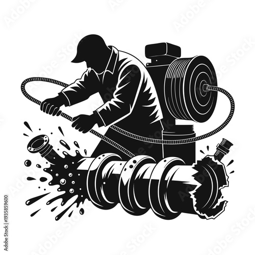 Plumbing professional performing drain cleaning with specialized equipment