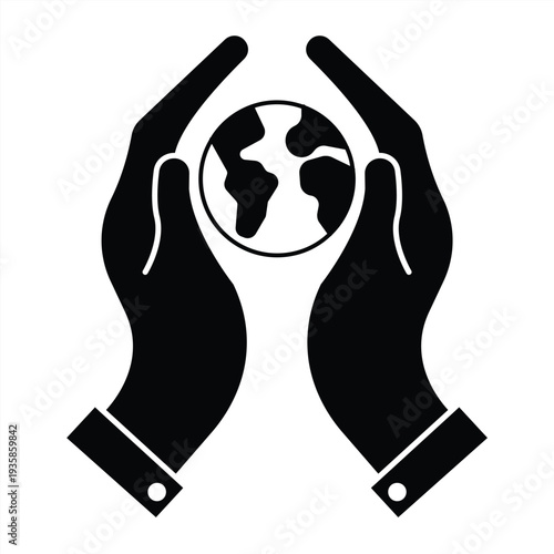 Hands holding planet earth illustration symbolizing global care and environmental protection