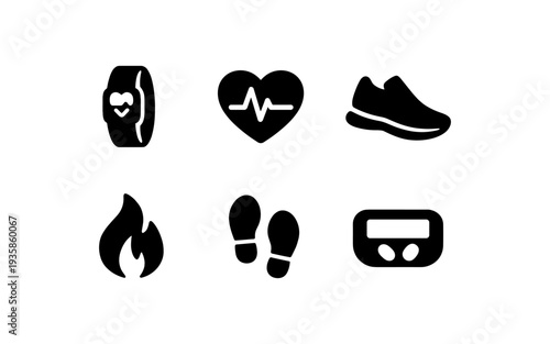 Collection of fitness icons representing health and activity tracking for a healthy lifestyle
