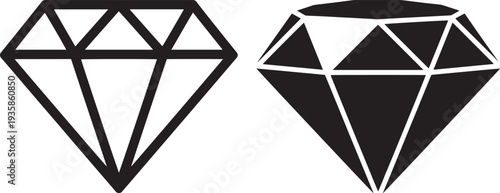 Diamond gem icon outline and solid