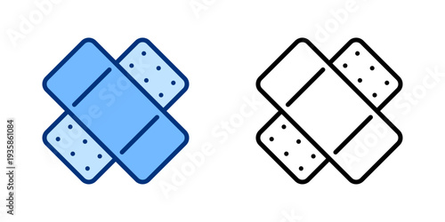 Bandage icons set. Plaster symbol, sign. Medicine, medical, hospital, healthcare vector concept. Blue black solid / linear icon. For apps, website, business, ui / ux design, infographic, etc.