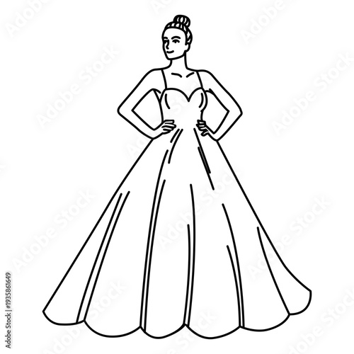 Standing woman in long dress stroke