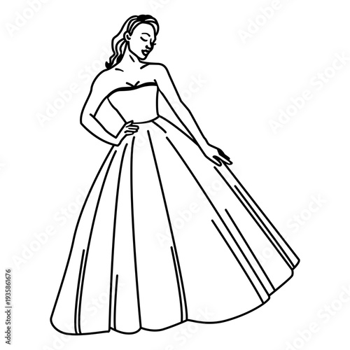 Woman standing in long dress stroke