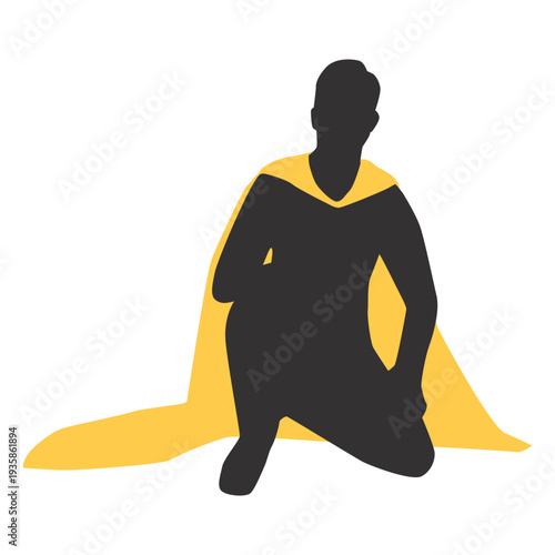 Superhero silhouette on his knee