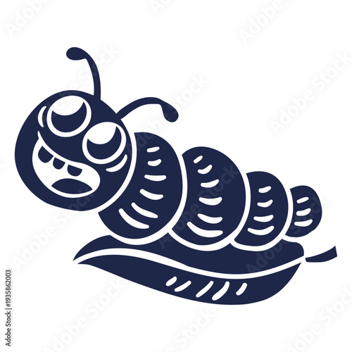 Cute worm on leaf cartoon cut out