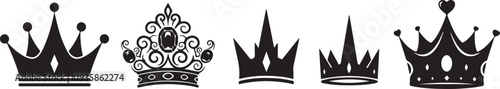 Collection of five distinctive crowns with various designs and ornate details