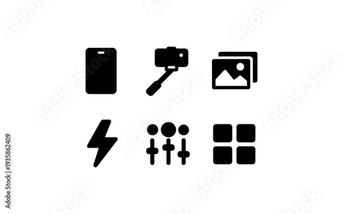 Collection of modern icons representing mobile photography and content creation tools