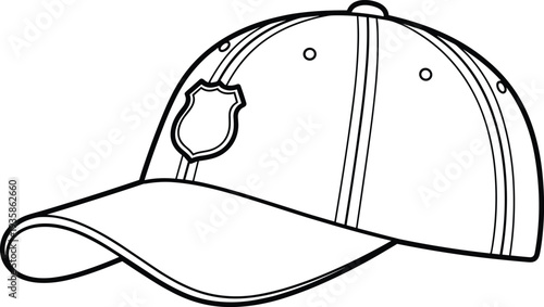 Baseball cap line art illustration, casual sports hat outline drawing, fashion headwear accessory, street style cap design