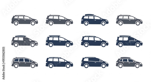 Collection of Diverse Minivan and SUV Vehicle Silhouettes.