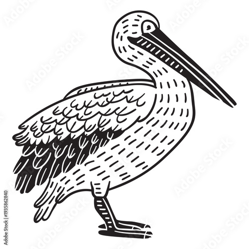Simple standing hand drawn heron