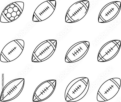 Outline Icons of American Football and Soccer Balls
