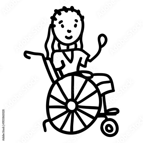 Doodle waving girl in wheelchair