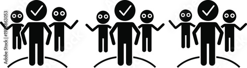 Stick figures with check-marks and varying expressions