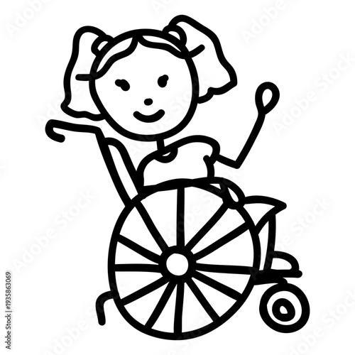 Girl in wheelchair waving doodle