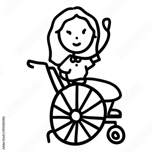 Woman in wheelchair waving doodle