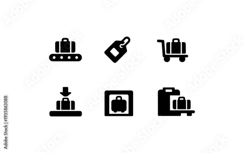 Collection of airport and travel luggage icons representing baggage handling and services