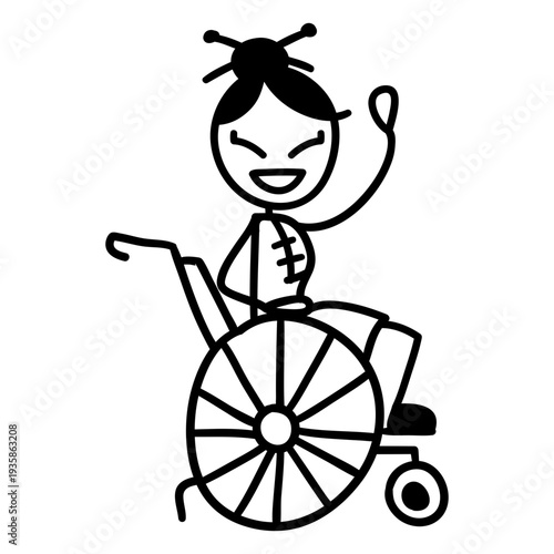 Asian girl in wheelchair doodle waving