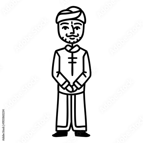 Simple standing indian man in turban doodle
