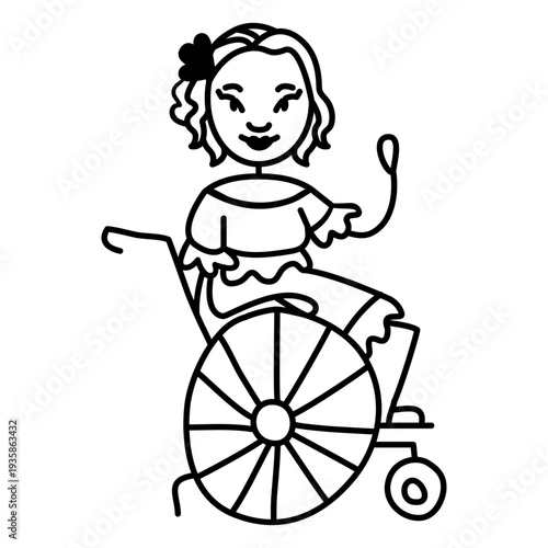 Hawaiian woman waving in wheelchair