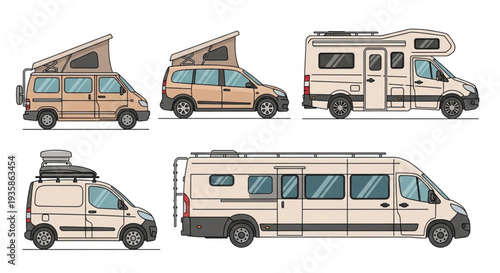 Collection of Diverse Camper Vans and Motorhomes for Travel.