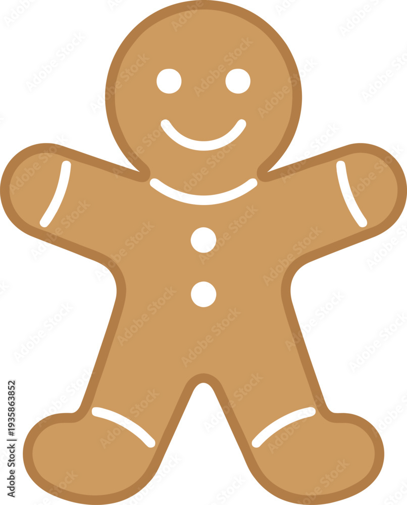 Obraz premium Simple illustration of a classic gingerbread man cookie with a smiling face