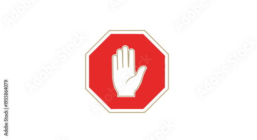 A red octagonal sign with a white hand in the center indicating stop or halt