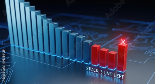 Low Stock Warning On Digital Bar Chart With 3 Units Left