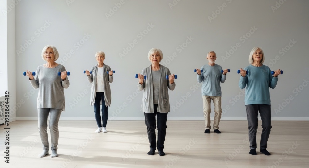 Obraz premium Seniors exercising with weights