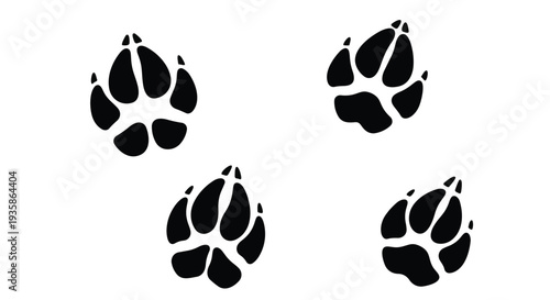 Four black bear paw prints on a for design or decoration purposes easily