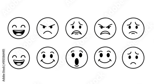 Collection of Diverse Emoticon Faces Expressing Various Emotions.