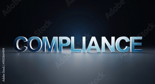Wallpaper Mural Shiny 3D text "COMPLIANCE" illuminated with soft blue light Torontodigital.ca