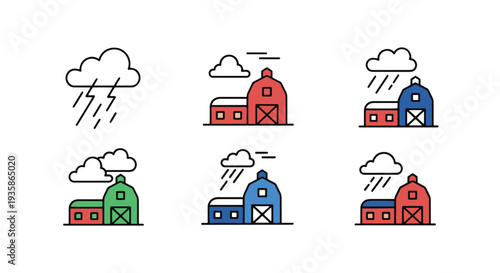Storm over farm Line art dynamic abstract color vector
