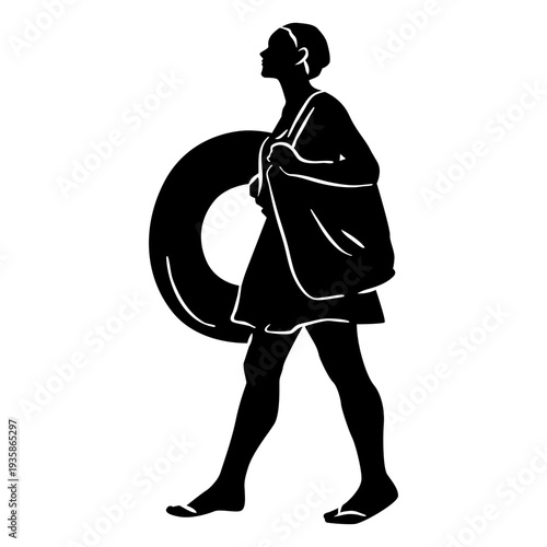 Woman in beach with lifesaver cut out