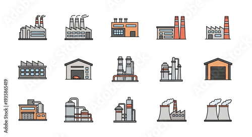 Collection of Industrial Factory Building Icons.