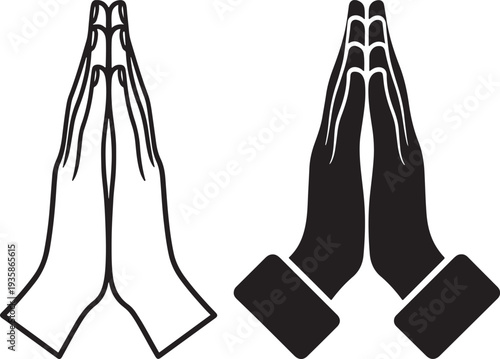 Praying hands icons outline filled