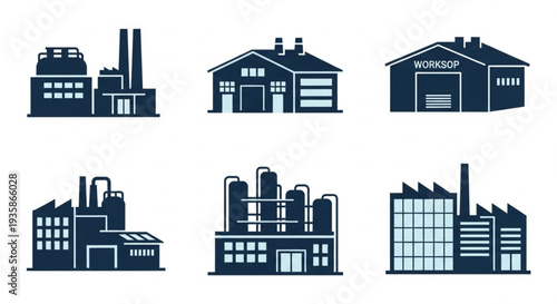 Collection of Industrial Factory Building Icons.
