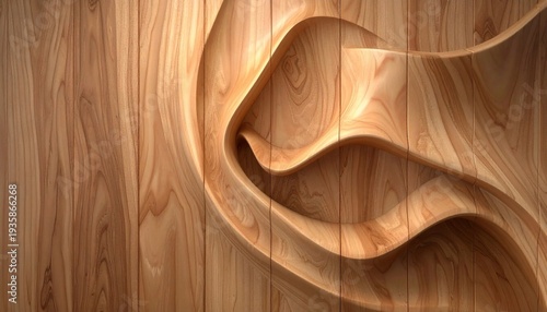 Elegant Wooden Sculpture with Flowing Curves and Natural Grain Texture.