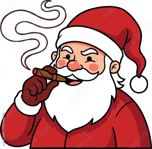 Santa Claus Smoking a Cigar Illustration, Stylized Cartoon Character Vector Design for Christmas Holiday Season Graphics and Creative Branding Projects