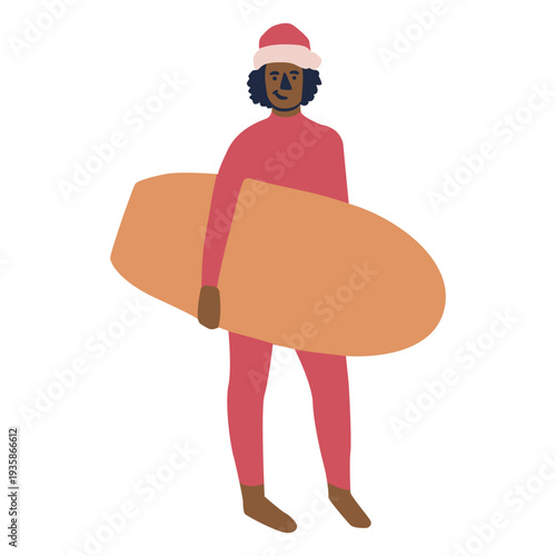 Christmas surfer flat character