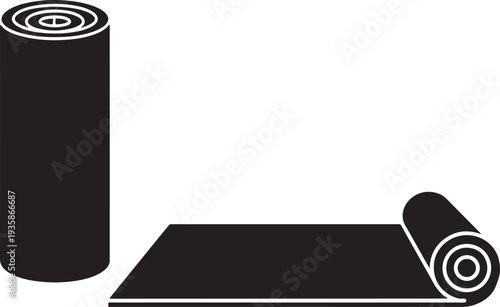 Yoga mat rolled and unrolled silhouette