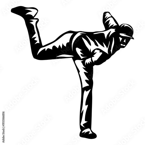 Baseball pitcher frontal high contrast