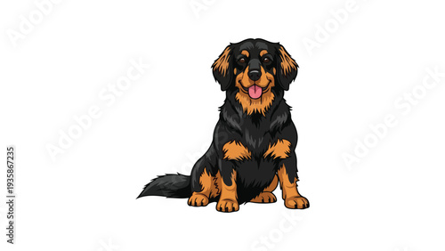 Cute Black and Tan Rottweiler Dog Sitting Vector Illustration Isolated on White Background