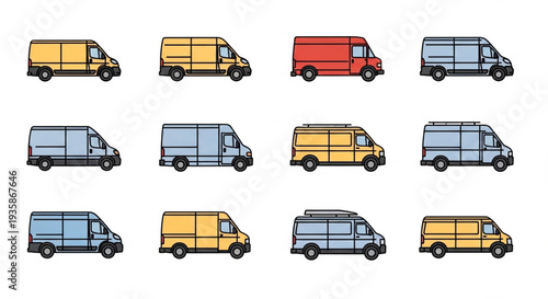 Collection of Diverse Van Vehicles in Various Colors and Styles.